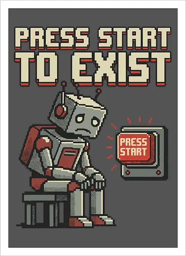 Roboter Press Start Pixel Art Gaming Design