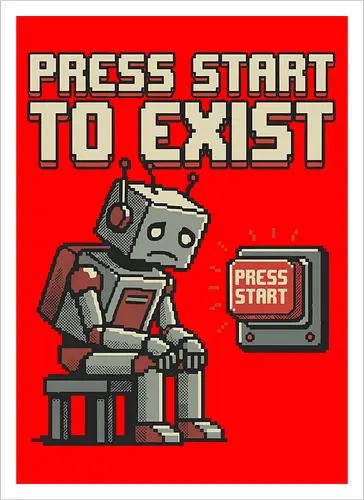 Roboter Press Start Pixel Art Gaming Design
