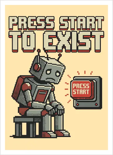 Roboter Press Start Pixel Art Gaming Design