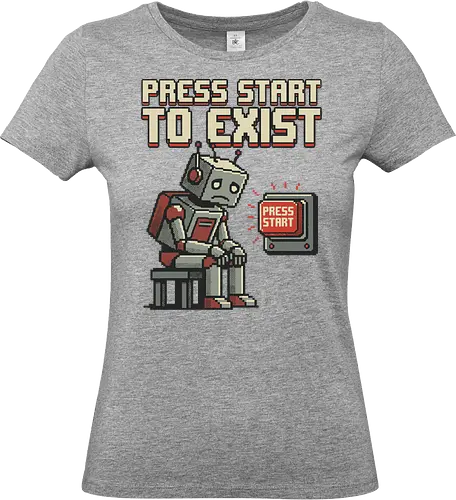 Roboter Press Start Pixel Art Gaming Design - roboter, pixel art, gaming, retro game, videospiel, nerd design, gamer humor, 8bit stil, digital art, cyber, geek style, retro gaming, arcade vibe, futuristisch - Standard T-Shirt (Women)