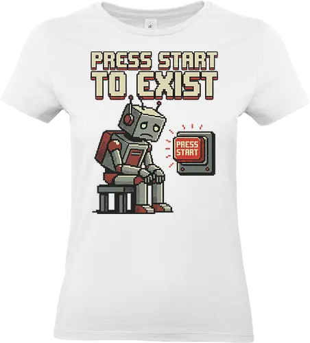 Roboter Press Start Pixel Art Gaming Design - roboter, pixel art, gaming, retro game, videospiel, nerd design, gamer humor, 8bit stil, digital art, cyber, geek style, retro gaming, arcade vibe, futuristisch - Standard T-Shirt (Women)