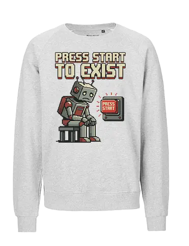 Roboter Press Start Pixel Art Gaming Design - roboter, pixel art, gaming, retro game, videospiel, nerd design, gamer humor, 8bit stil, digital art, cyber, geek style, retro gaming, arcade vibe, futuristisch - Fairtrade Sweatshirt