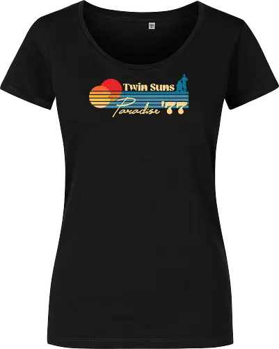Twin Suns Paradise 77  - 70s, 77, 80s, childhood, cult movies, desert, geek, movies, nerd, nostalgia, old school, retro, sci fi, summer, vintage - Women T-Shirt