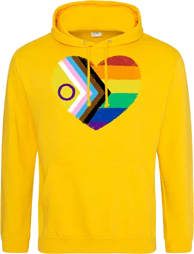 Progress Pride Flag Heart - progress pride flag, gay pride flag, pride, flag, heart, LGBTQ, lgbt, gay, queer, fluid, gender, love, rainbow, symbol, xmorfina - Standard Hoodie