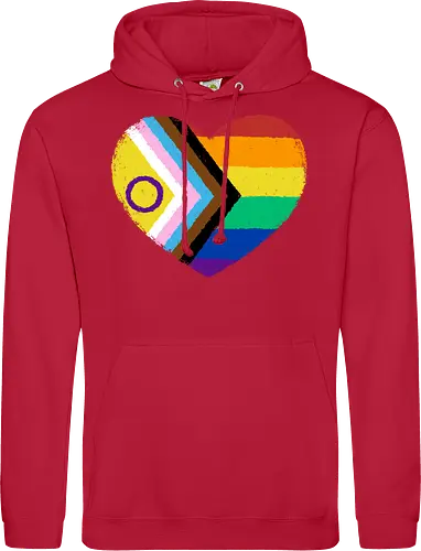 Progress Pride Flag Heart - progress pride flag, gay pride flag, pride, flag, heart, LGBTQ, lgbt, gay, queer, fluid, gender, love, rainbow, symbol, xmorfina - Standard Hoodie