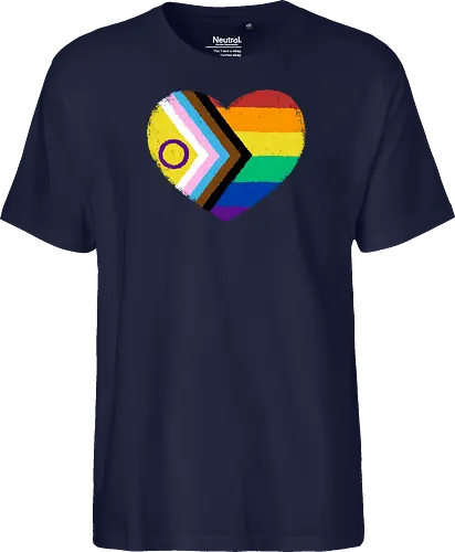 Progress Pride Flag Heart - progress pride flag, gay pride flag, pride, flag, heart, LGBTQ, lgbt, gay, queer, fluid, gender, love, rainbow, symbol, xmorfina - Fairtrade T-Shirt