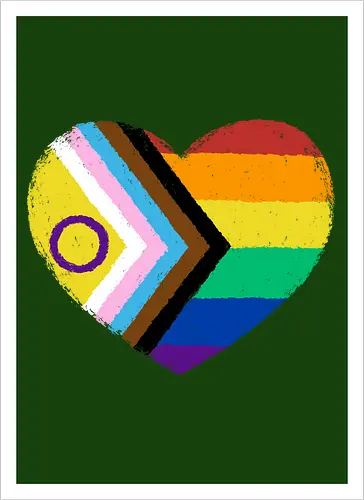 Progress Pride Flag Heart - progress pride flag, gay pride flag, pride, flag, heart, LGBTQ, lgbt, gay, queer, fluid, gender, love, rainbow, symbol, xmorfina - Artprint