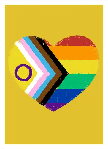 Progress Pride Flag Heart - progress pride flag, gay pride flag, pride, flag, heart, LGBTQ, lgbt, gay, queer, fluid, gender, love, rainbow, symbol, xmorfina - Artprint