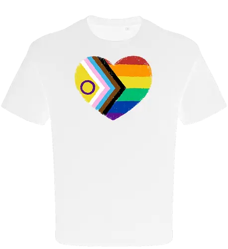 Progress Pride Flag Heart - progress pride flag, gay pride flag, pride, flag, heart, LGBTQ, lgbt, gay, queer, fluid, gender, love, rainbow, symbol, xmorfina - Oversize T-Shirt