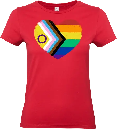 Progress Pride Flag Heart - progress pride flag, gay pride flag, pride, flag, heart, LGBTQ, lgbt, gay, queer, fluid, gender, love, rainbow, symbol, xmorfina - Standard T-Shirt (Women)