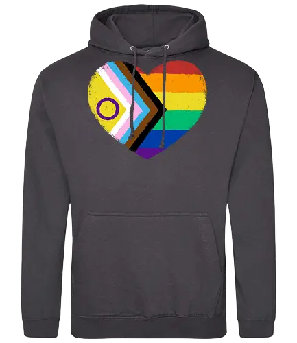 Progress Pride Flag Heart - progress pride flag, gay pride flag, pride, flag, heart, LGBTQ, lgbt, gay, queer, fluid, gender, love, rainbow, symbol, xmorfina - Standard Hoodie