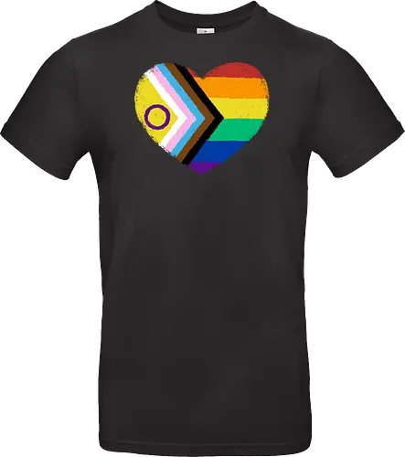 Progress Pride Flag Heart - progress pride flag, gay pride flag, pride, flag, heart, LGBTQ, lgbt, gay, queer, fluid, gender, love, rainbow, symbol, xmorfina - Standard T-Shirt