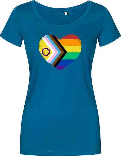 Progress Pride Flag Heart - progress pride flag, gay pride flag, pride, flag, heart, LGBTQ, lgbt, gay, queer, fluid, gender, love, rainbow, symbol, xmorfina - Women T-Shirt