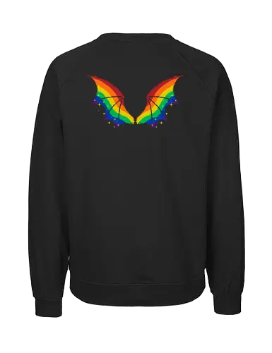 Rainbow Pride Bat Wings - bat wings, rainbow, pride flag, rainbow flag, wings, goth, print on back, dark, creepy, spooky, whimsical, LGBTQ, lgbt, fabulous, xmorfina - Fairtrade Sweatshirt