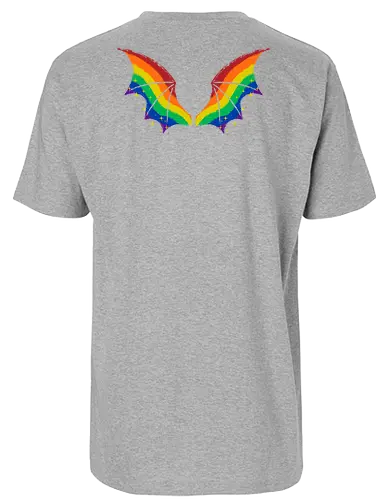 Rainbow Pride Bat Wings - bat wings, rainbow, pride flag, rainbow flag, wings, goth, print on back, dark, creepy, spooky, whimsical, LGBTQ, lgbt, fabulous, xmorfina - Fairtrade T-Shirt