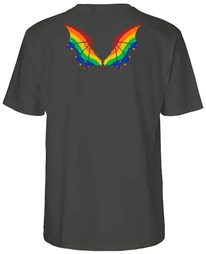 Rainbow Pride Bat Wings - bat wings, rainbow, pride flag, rainbow flag, wings, goth, print on back, dark, creepy, spooky, whimsical, LGBTQ, lgbt, fabulous, xmorfina - Fairtrade T-Shirt