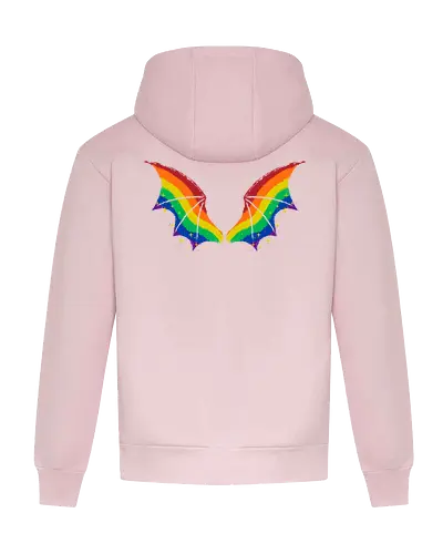 Rainbow Pride Bat Wings - bat wings, rainbow, pride flag, rainbow flag, wings, goth, print on back, dark, creepy, spooky, whimsical, LGBTQ, lgbt, fabulous, xmorfina - Heavyweight Hoodie