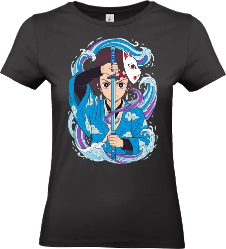 The Fox Mask Swordsman - Demon Slayer shirt, Kimetsu no Yaiba clothing, water breathing graphic, kitsune mask apparel, anime swordsman tee, otaku streetwear, Japanese wave aesthetic, shonen anime design, anime katana merch - Standard T-Shirt (Women)