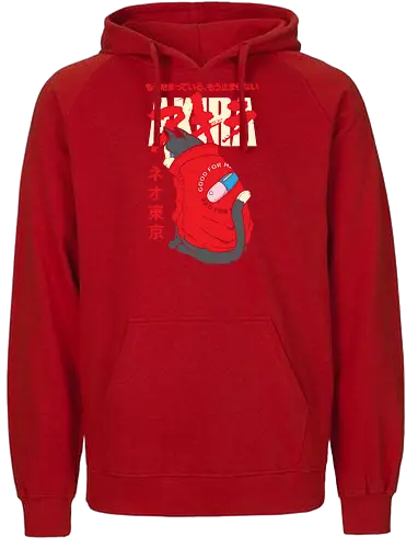 Capsule Gang Cat - akira, capsule gang, anime cat, neo tokyo, cyberpunk anime, manga aesthetic, red hoodie, retro anime - Fairtrade Hoodie