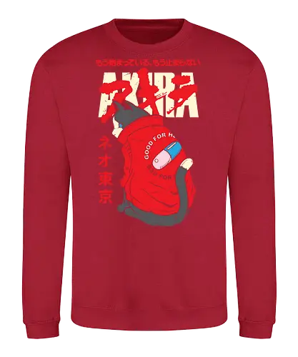 Capsule Gang Cat - akira, capsule gang, anime cat, neo tokyo, cyberpunk anime, manga aesthetic, red hoodie, retro anime - Sweatshirt