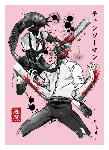 Chainsaw and bomb girl sumi e