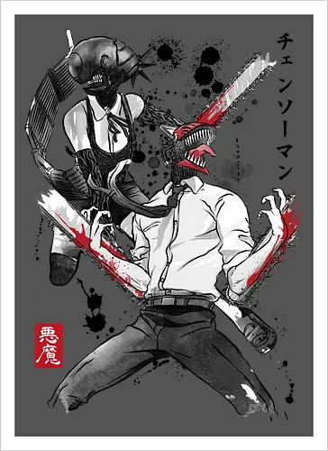 Chainsaw and bomb girl sumi e
