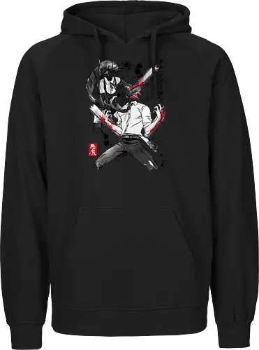 Chainsaw and bomb girl sumi e - anime, manga, japan, japanese art, Chainsaw, reze, cosplay, otaku - Fairtrade Hoodie