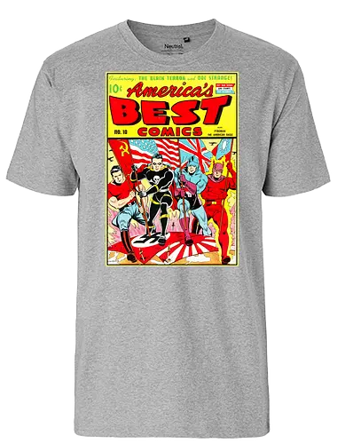 WWII Vintage Superhelden Krieg Comic Retro 1940er - vintage war comic shirt, golden age art tee, WWII heroes apparel, retro superhero shirt, 1940s comic art tee, war propaganda art shirt, vintage heroes clothing, retro comic cover tee, old school superhero apparel, wartime art shirt, pulp fiction heroes tee, vintage americana shirt, retro war art apparel, 1940s superhero tee, classic comic art shirt - Fairtrade T-Shirt