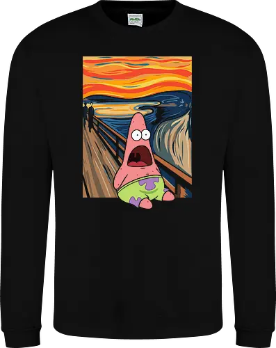 The Starfish Scream: Masterpiece Parody - Patrick Star shirt, The Scream parody tee, funny art mashup, meme graphic streetwear, Edvard Munch crossover, cartoon masterpiece apparel, nostalgic animation clothing, pop culture art shirt, screaming starfish design, art history meme merch - Sweatshirt