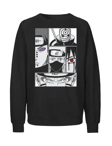 Eyes of the Shinobi: Minimalist Manga Panels - anime manga panel shirt, Sharingan eyes graphic, Rinnegan anime merch, minimalist ninja streetwear, shonen anime clothing, Dojutsu eye design, aesthetic otaku tee, Sage Mode graphic, classic shinobi apparel, anime villain eyes - Fairtrade Sweatshirt