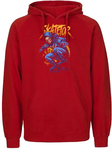 Skatetor – Skateboarding-Skeletor: Retro-Cartoon-Mashup - Skatetor, Skateboarding, Skateboarder, Retro-Cartoon, 80er-Jahre-Cartoon, Mashup, Vintage, Metallkunst, Totenkopf, Totenkopfkunst, Skateboard-Design, Skate-Art - Fairtrade Hoodie