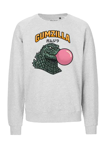 Retro Gumzilla Kaiju-Kaugummi-Parodie - Gumzilla, Kaiju, Kaugummi, rosa Blase, Kaugummiblase, Monster, Retro-Cartoon, Vintage-Maskottchen, Monster-Mashup, Riesenmonster, Katakana, Gamu-jira, süßes Monster - Fairtrade Sweatshirt