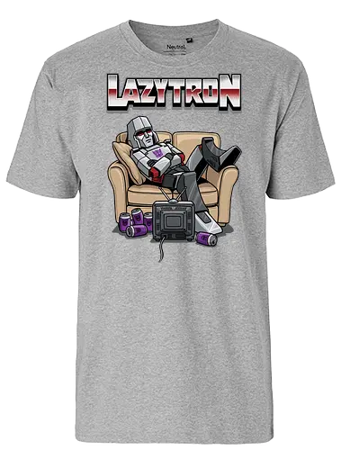 Lazytron: Megatron-Parodie – Lümmelnd auf der Couch - Decepticon, Parodie, faul, Lazytron, Couch-Potato, G1, 80er-Jahre-Cartoon, Retro, Cybertron, Energon, lustig, Roboter, Spielzeug-Parodie, Geek, Nerd, Decepticon-Shirt, Megatron-Kunst, lustiger Roboter, G1-Roboter-Parodie - Fairtrade T-Shirt