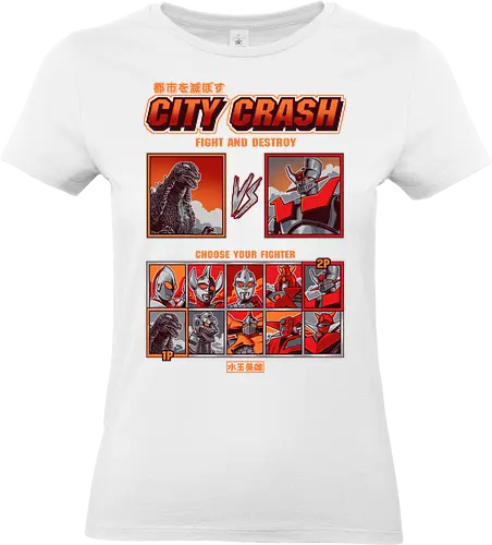 Kaiju vs. Mecha – Retro-Arcade-Kampfspiel - Kaiju vs. Mecha, Arcade-Kampfspiel, Wähle deinen Kämpfer, Retro-Gaming, Riesenmonster, Super-Roboter, Tokusatsu, Mecha-Anime, Retro-Arcade, Kampfspiel, Kaiju, Godzilla-Parodie, Retro-Gamer, Japanischer Roboter, 90er-Jahre-Arcade - Standard T-Shirt (Women)