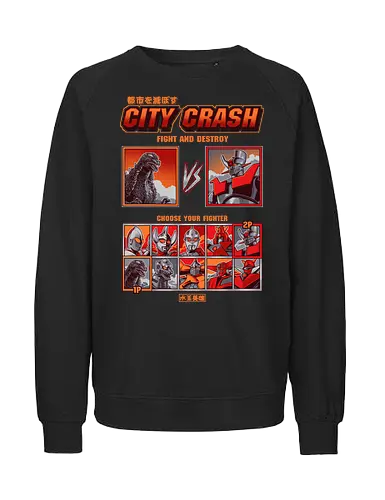 Kaiju vs. Mecha – Retro-Arcade-Kampfspiel - Kaiju vs. Mecha, Arcade-Kampfspiel, Wähle deinen Kämpfer, Retro-Gaming, Riesenmonster, Super-Roboter, Tokusatsu, Mecha-Anime, Retro-Arcade, Kampfspiel, Kaiju, Godzilla-Parodie, Retro-Gamer, Japanischer Roboter, 90er-Jahre-Arcade - Fairtrade Sweatshirt