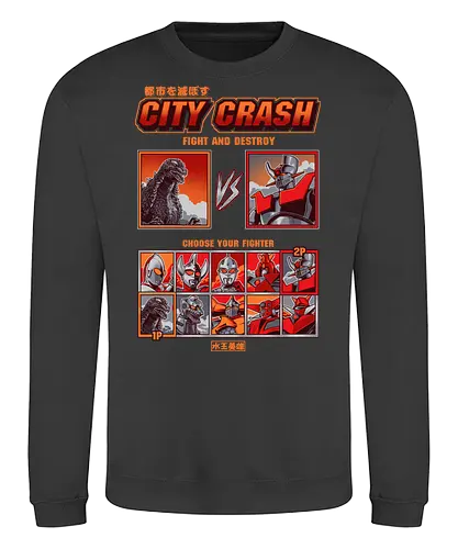 Kaiju vs. Mecha – Retro-Arcade-Kampfspiel - Kaiju vs. Mecha, Arcade-Kampfspiel, Wähle deinen Kämpfer, Retro-Gaming, Riesenmonster, Super-Roboter, Tokusatsu, Mecha-Anime, Retro-Arcade, Kampfspiel, Kaiju, Godzilla-Parodie, Retro-Gamer, Japanischer Roboter, 90er-Jahre-Arcade - Sweatshirt