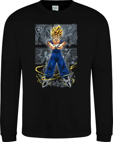 Super Saiyajin Vegito – Retro-Manga-Panel-Kunst - DBZ, Anime Fight, Manga Panel, Shonen Jump, 90s Nostalgia, Gym Motivation, Otaku, Weeb, Japanese Aesthetic, Yosha, Ultimate Warrior, Action Anime, Heavy Inking, Comic Style, SSJ, Anime Streetwear, Saiyan Pride, DBZ Fanart, Vintage Anime - Sweatshirt
