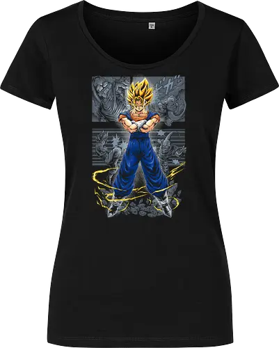 Super Saiyajin Vegito – Retro-Manga-Panel-Kunst - DBZ, Anime Fight, Manga Panel, Shonen Jump, 90s Nostalgia, Gym Motivation, Otaku, Weeb, Japanese Aesthetic, Yosha, Ultimate Warrior, Action Anime, Heavy Inking, Comic Style, SSJ, Anime Streetwear, Saiyan Pride, DBZ Fanart, Vintage Anime - Women T-Shirt