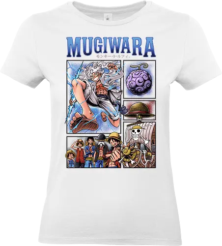 Monkey D. Ruffys Gear 5-Evolution – Pirate Mugiwara - Pirate, Gear 5 Luffy, Joyboy, Sun God Nika, Mugiwara, Straw Hat Pirates, Gomu Gomu no Mi, Devil Fruit, Thousand Sunny, Anime Evolution, Manga Panels, Pirate King, Shonen Jump, Anime Streetwear, Otaku, Weeb, Grand Line, Yonko, Wano Country, Anime Fanart, Japanese Text, East Blue, Anime Pirate, Nakama - Standard T-Shirt (Women)