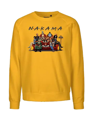 Nakama-Freunde-Parodie – Pirate: Strohhutpiraten auf der Couch - Pirate, Straw Hat Pirates, Nakama, Friends TV Show Parody, The One With The Pirates, Roronoa Zoro, Nami, Sanji, Tony Tony Chopper, Nico Robin, Franky, Brook, Jinbe, Anime Crossover, Funny Anime, Sitcom Couch, Orange Couch, 90s Nostalgia, Pop Culture Mashup, Weeb, Otaku, Anime Streetwear, Grand Line, Anime Family - Fairtrade Sweatshirt