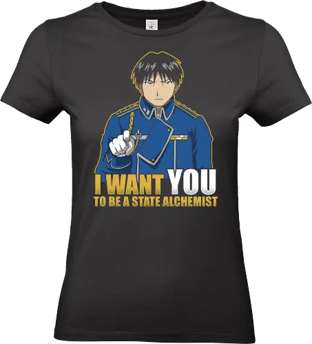 Roy Mustang - Werde ein Staatsalchemist! - Fullmetal Alchemist, Roy Mustang, Staatsalchemist, Anime T-Shirt, Geek Kultur, Otaku Style, Fullmetal Druck, Mustang FMA, Otaku Kleidung, Klassischer Anime, Geek Geschenk, Anime Mode, Feuer Alchemie, FMA Fans - Standard T-Shirt (Women)