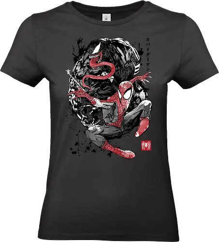 The Spider and the Symbiote sumi e - super heroes, comics, action movies, spider, japanese art, japan, sumi e - Standard T-Shirt (Women)