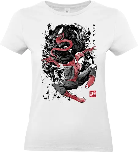 The Spider and the Symbiote sumi e - super heroes, comics, action movies, spider, japanese art, japan, sumi e - Standard T-Shirt (Women)