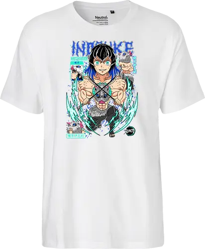 Beast Breathing Fury - inosuke, Slayer, hashibira inosuke, beast breathing, anime warrior, boar mask, anime battle, nichirin blades - Fairtrade T-Shirt