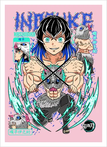 Beast Breathing Fury - inosuke, Slayer, hashibira inosuke, beast breathing, anime warrior, boar mask, anime battle, nichirin blades - Artprint