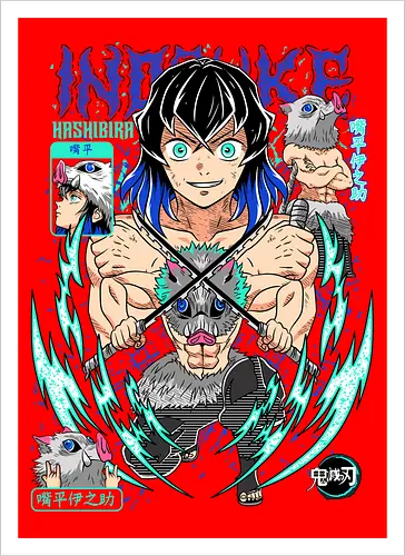 Beast Breathing Fury - inosuke, Slayer, hashibira inosuke, beast breathing, anime warrior, boar mask, anime battle, nichirin blades - Artprint