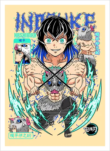 Beast Breathing Fury - inosuke, Slayer, hashibira inosuke, beast breathing, anime warrior, boar mask, anime battle, nichirin blades - Artprint