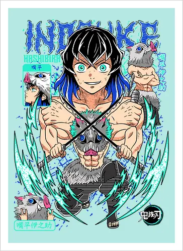 Beast Breathing Fury - inosuke, Slayer, hashibira inosuke, beast breathing, anime warrior, boar mask, anime battle, nichirin blades - Artprint