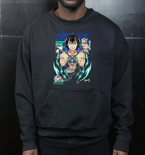 Beast Breathing Fury - inosuke, Slayer, hashibira inosuke, beast breathing, anime warrior, boar mask, anime battle, nichirin blades - Cropped Sweatshirt