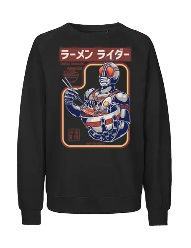 Kamen Rider isst Ramen-Nudeln – lustige Parodie - Kamen Rider-Parodie, Ramen Rider, Tokusatsu-Held, Ramen-Nudeln, japanisches Essen, Masked Rider, Henshin, lustige Ramen, Anime-Essen, Nudel-Liebhaber, Retro-Superheld, Anime-Parodie, Otaku, Ramen-Schüssel, Popkultur-Mashup - Fairtrade Sweatshirt